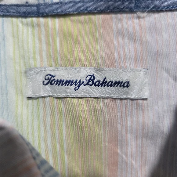 Tommy Bahama Mens Button Down Camp Shirt Short Sleeve Pastel Stripe Size XL. - Picture 6 of 9